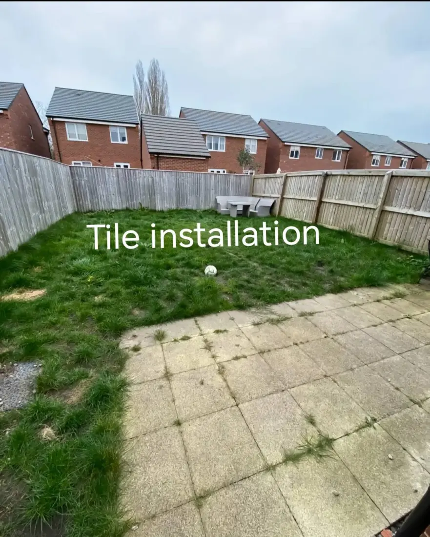 Before: Back garden patio with sleeper edging