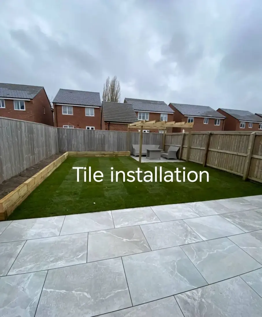 After: Back garden patio with sleeper edging